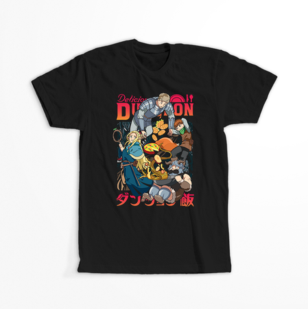 Koszulka Czarna Delicious in Dungeon / Dungeon Meshi - WYBIERZ KOLOR KOSZULKI I FASON