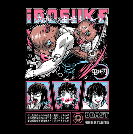 Koszulka Czarna Demon Slayer / Kimetsu no Yaiba / Miecz zabójcy demonów - WYBIERZ KOLOR KOSZULKI I FASON