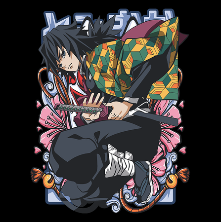 Koszulka Czarna Demon Slayer / Kimetsu no Yaiba / Miecz zabójcy demonów - WYBIERZ KOLOR KOSZULKI I FASON