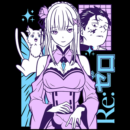 Koszulka Czarna Re:Zero - WYBIERZ KOLOR KOSZULKI I FASON