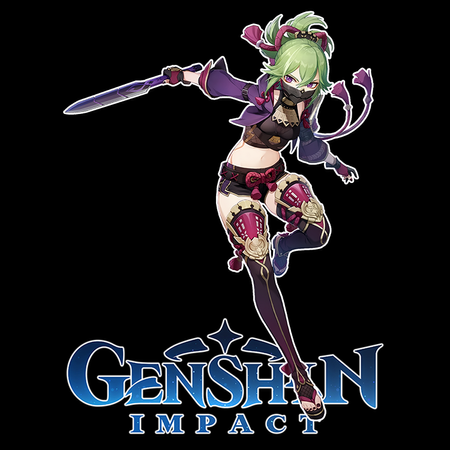 Koszulka Czarna Genshin Impact - Kuki Shinobu - WYBIERZ KOLOR KOSZULKI I FASON