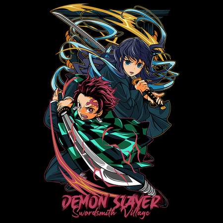 Koszulka Czarna Demon Slayer / Kimetsu no Yaiba / Miecz zabójcy demonów - WYBIERZ KOLOR KOSZULKI I FASON