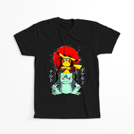 Koszulka Czarna - Pokemon x Naruto - WYBIERZ KOLOR KOSZULKI I FASON