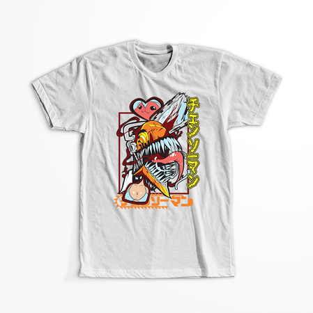 Koszulka Biała  Chainsaw Man WYBIERZ KOLOR KOSZULKI I FASON