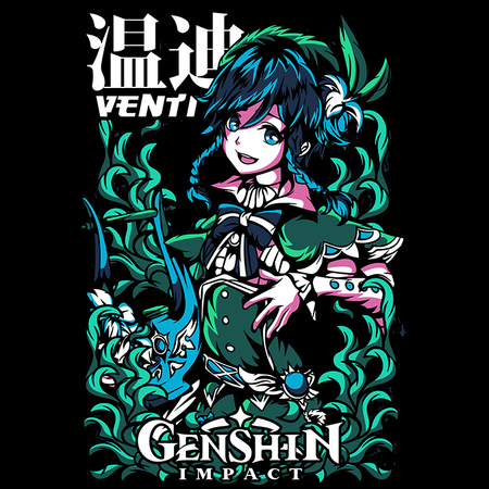 Koszulka Czarna Genshin Impact - Venti - WYBIERZ KOLOR