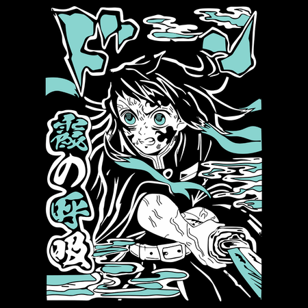 Koszulka Czarna Demon Slayer / Kimetsu no Yaiba / Miecz zabójcy demonów - WYBIERZ KOLOR KOSZULKI I FASON