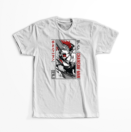 Koszulka Biała Chainsaw Man WYBIERZ KOLOR KOSZULKI I FASON