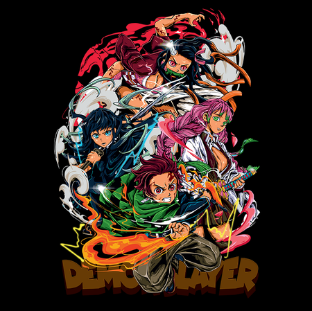 Koszulka Czarna Demon Slayer / Kimetsu no Yaiba / Miecz zabójcy demonów - WYBIERZ KOLOR KOSZULKI I FASON