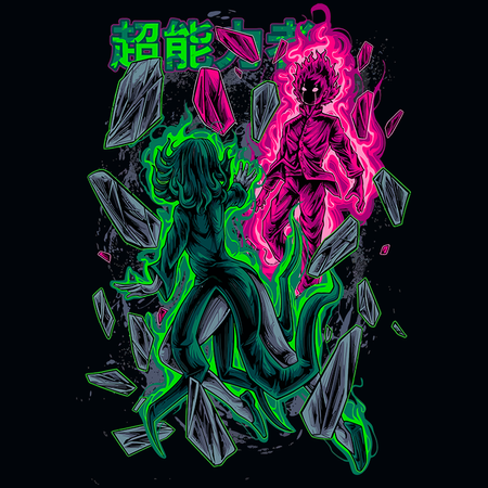 Koszulka Czarna One-Punch Man & Mob Psycho 100 - WYBIERZ KOLOR KOSZULKI I FASON