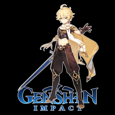 Koszulka Czarna Genshin Impact - Aether Traveler - WYBIERZ KOLOR KOSZULKI I FASON