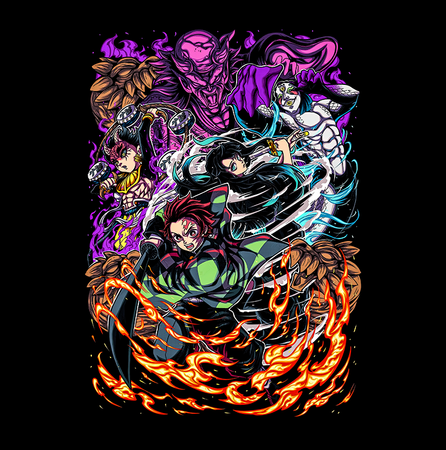 Koszulka Czarna Demon Slayer / Kimetsu no Yaiba / Miecz zabójcy demonów - WYBIERZ KOLOR KOSZULKI I FASON