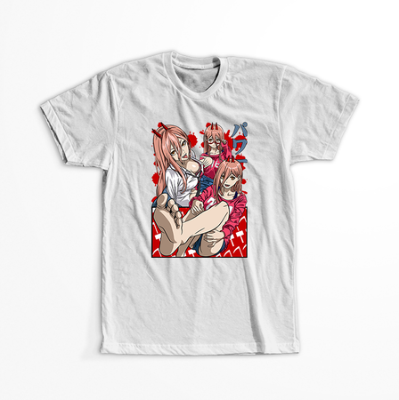 Koszulka Biała Chainsaw Man WYBIERZ KOLOR KOSZULKI I FASON